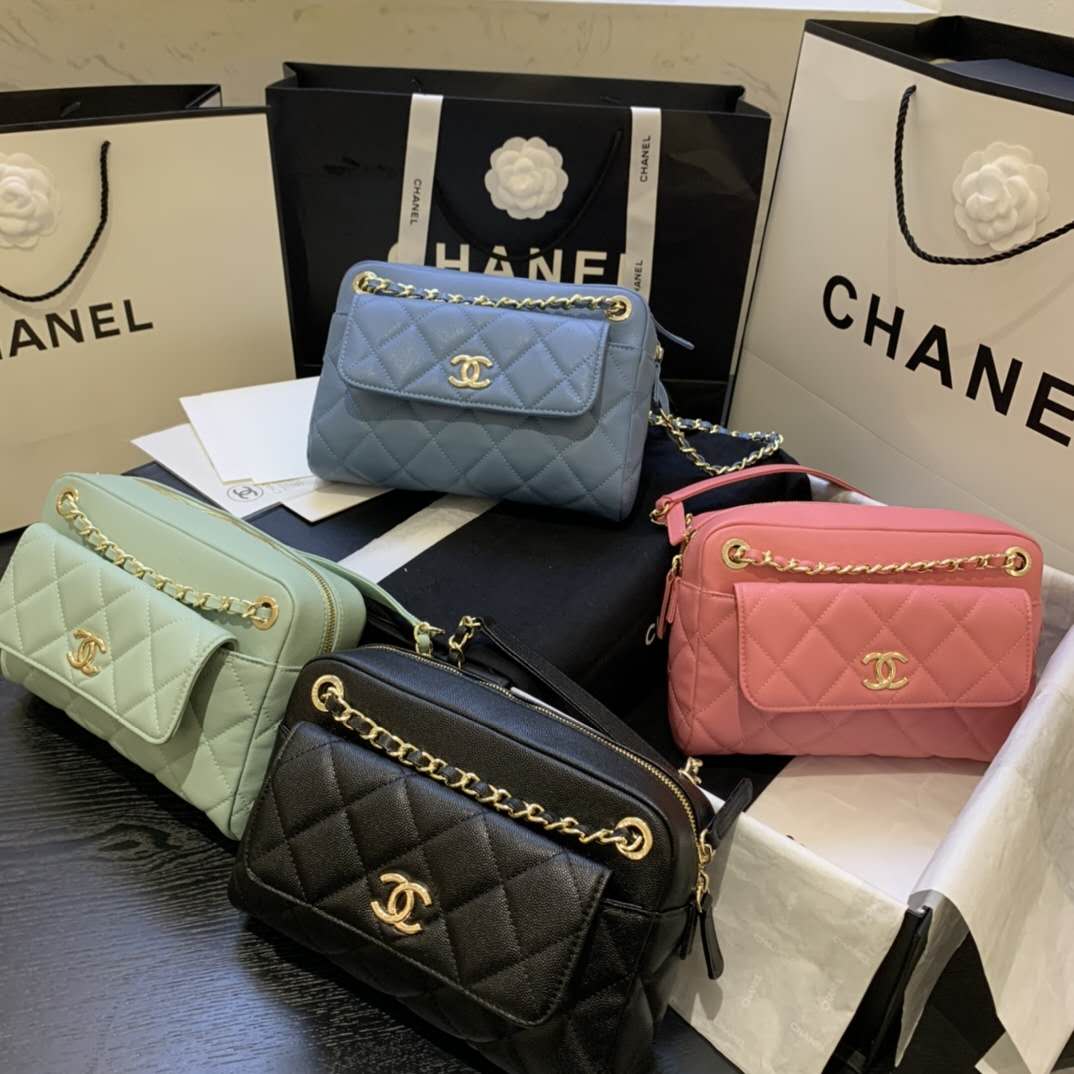 Chanel香奈儿新款球纹与羊皮二合一链条包包专柜原版原单包包